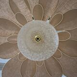 Suspension glass globe of Clichy and linen and rattan petals