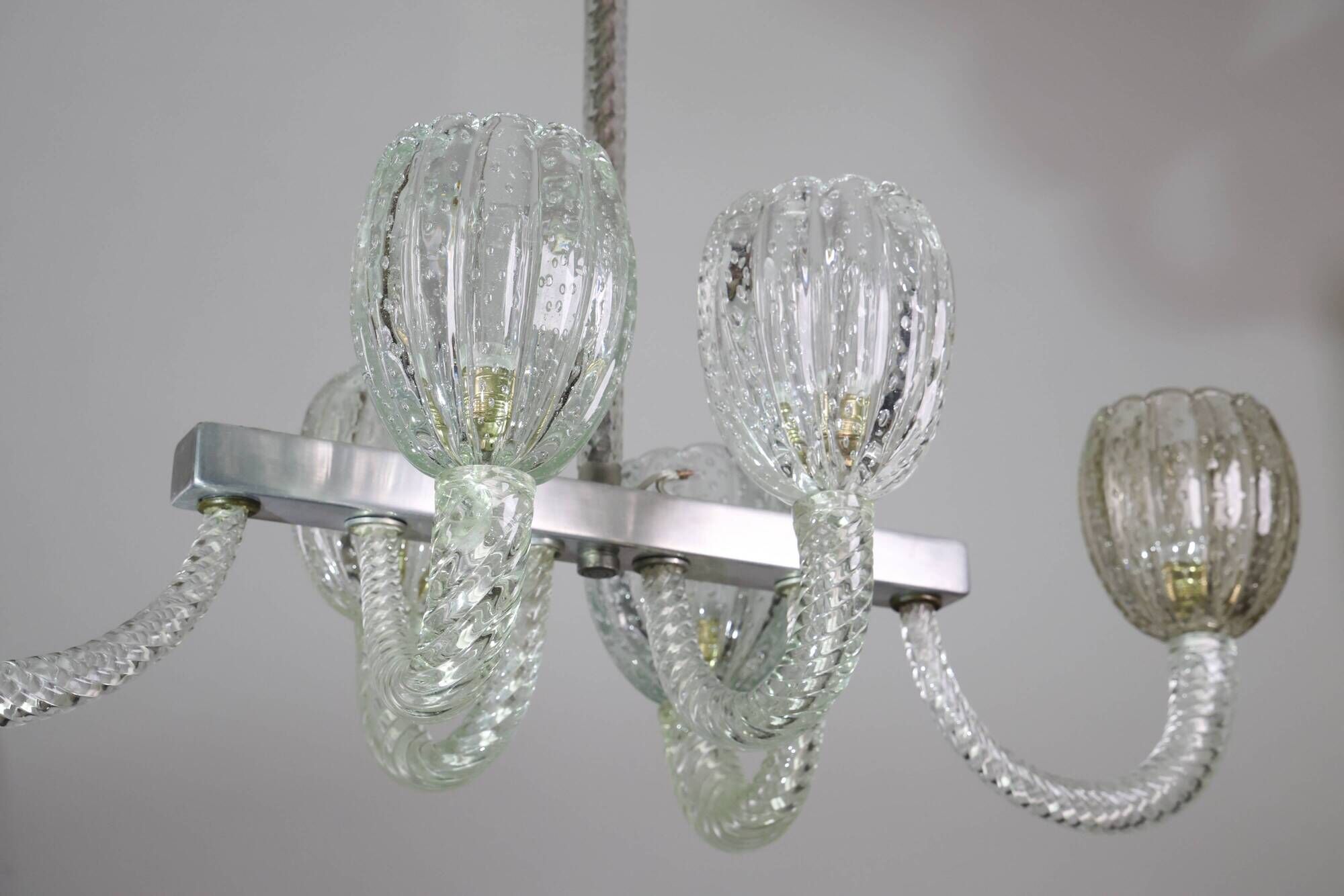 Amazing 6 Light BarovierArt Deco Chandelier, "Bullicante" Glass Murano, 194