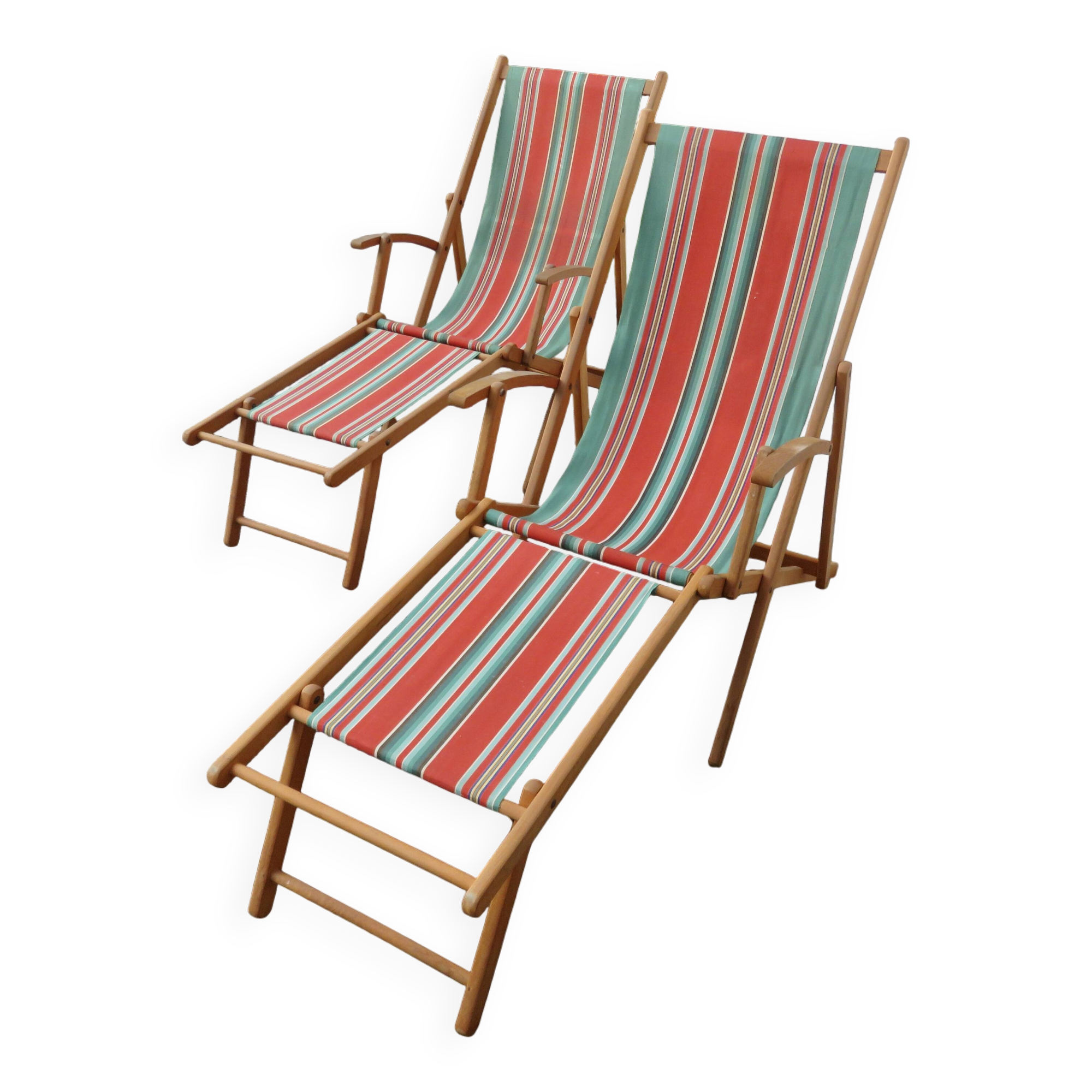 Pair of deckchairs, bayadere fabric, 1970
