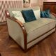 2-seater Art Deco sofa — Wooden frame, sage green fabric