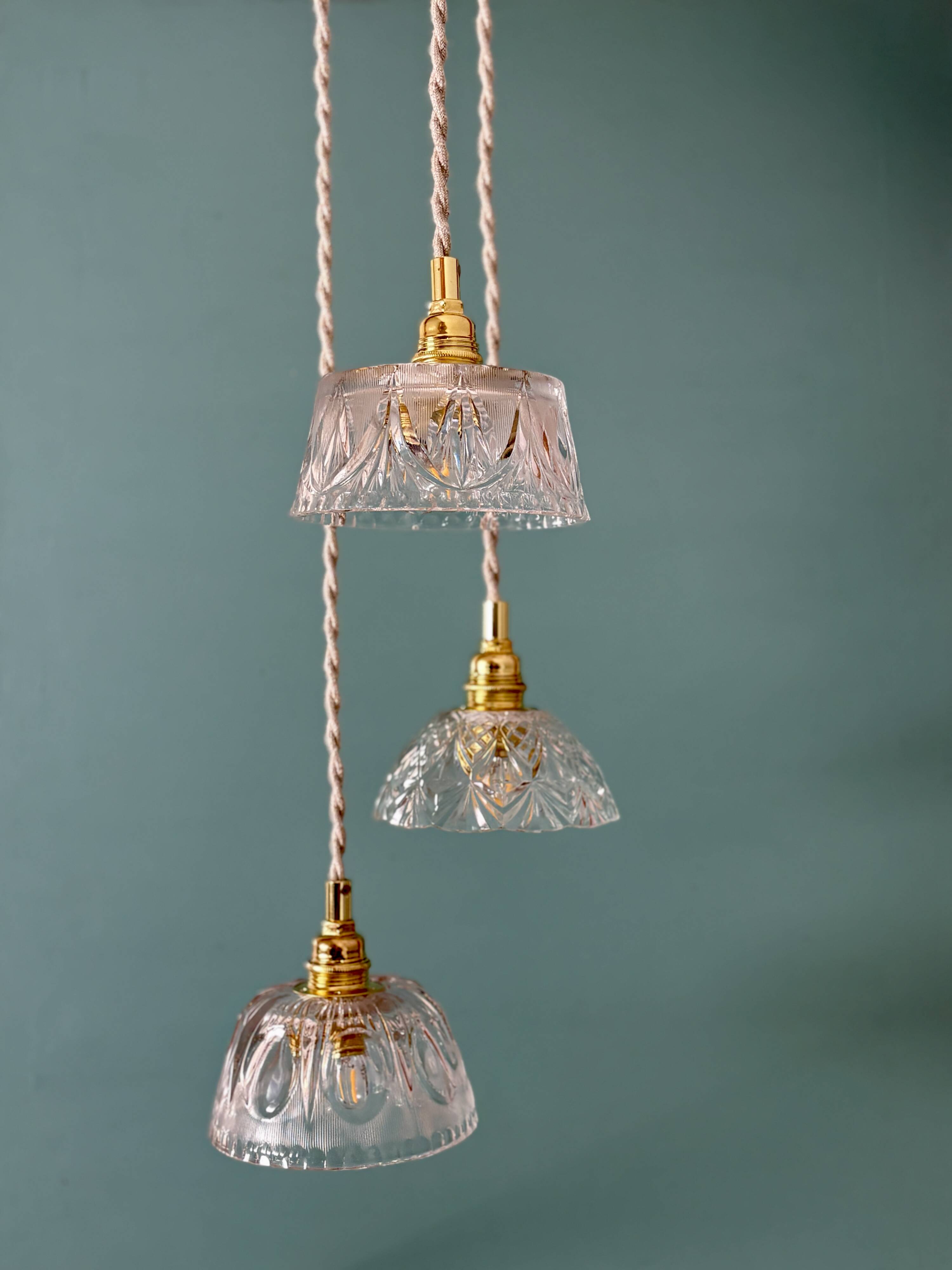 Vintage triple suspension lampshade in glass and cut crystal - collection