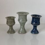 Set of three small candlesticks in glazed sandstone from Puisaye