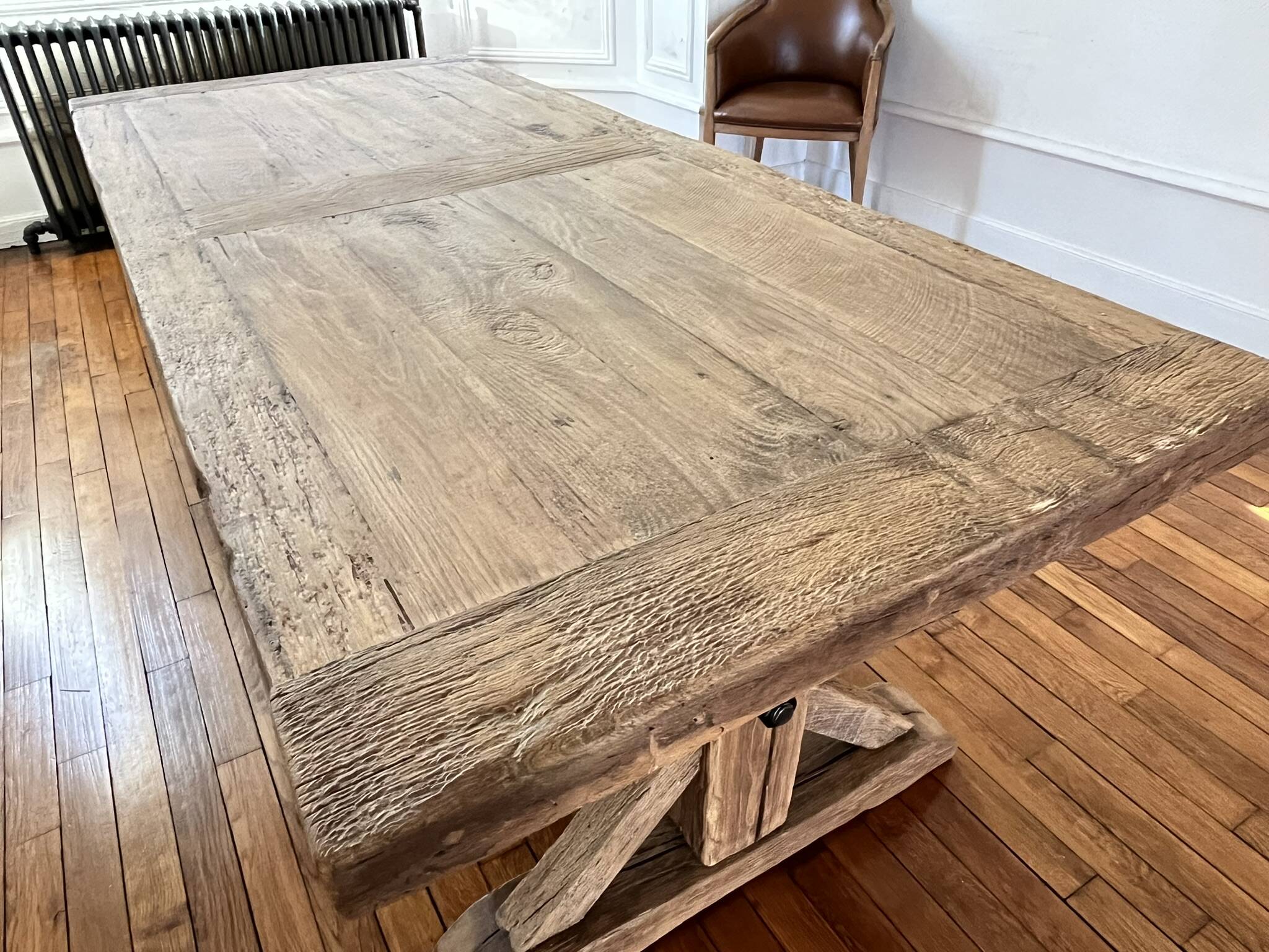 Antique solid oak farmhouse table with star legs - length 200 cm