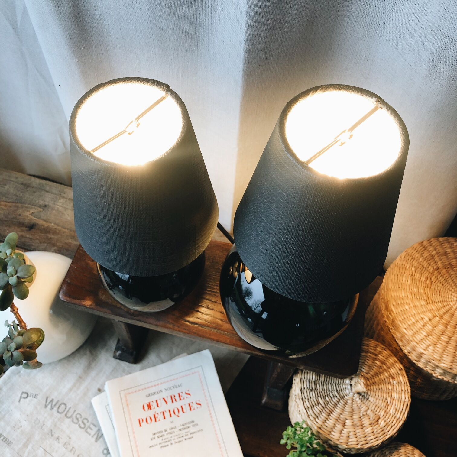 Duo of lamps in black opaline art deco