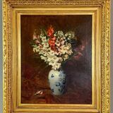 Oil on canvas painting Still life with flowers, Aimé Perret (1846-1927)