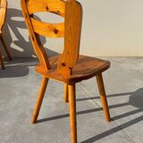 Set of 8 designer pine chairs in the style of Les Arcs Charlotte Perriand from the 70s
