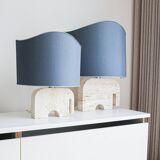 Paire de lampes de table en travertin en forme d'éléphant, signées Fratelli Mannelli, années 1970, Italie