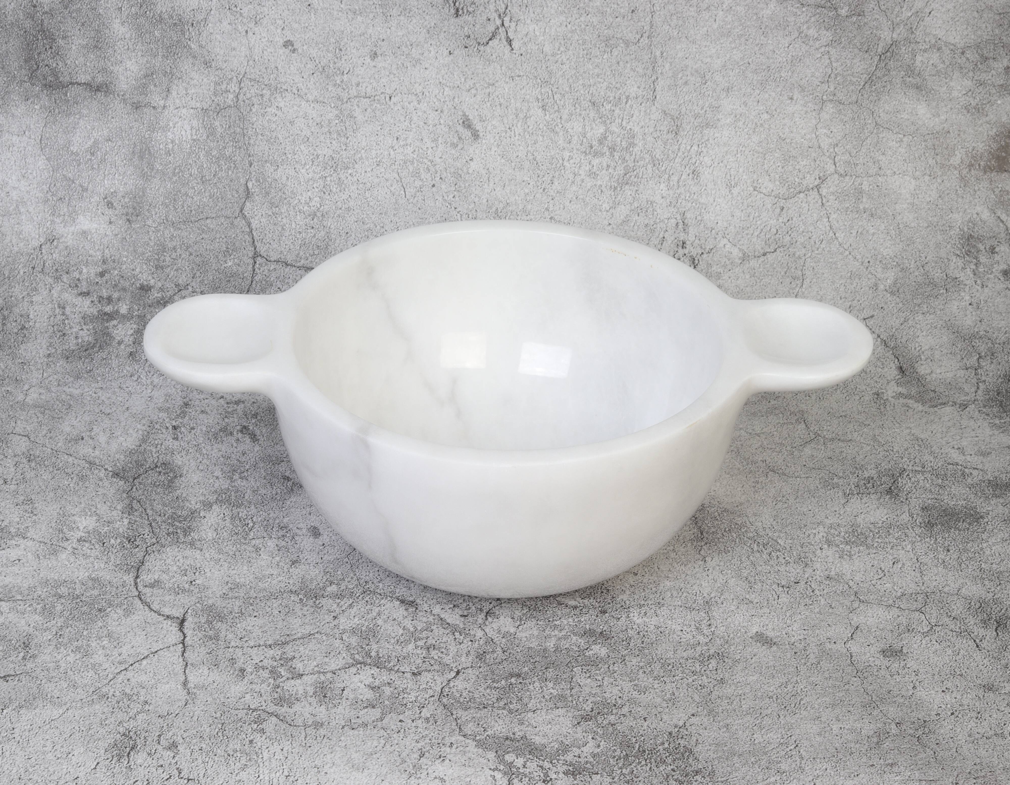 Gabriella – White Natural Marble Bowl with handles  | L 32cm W 20cm H 10cm