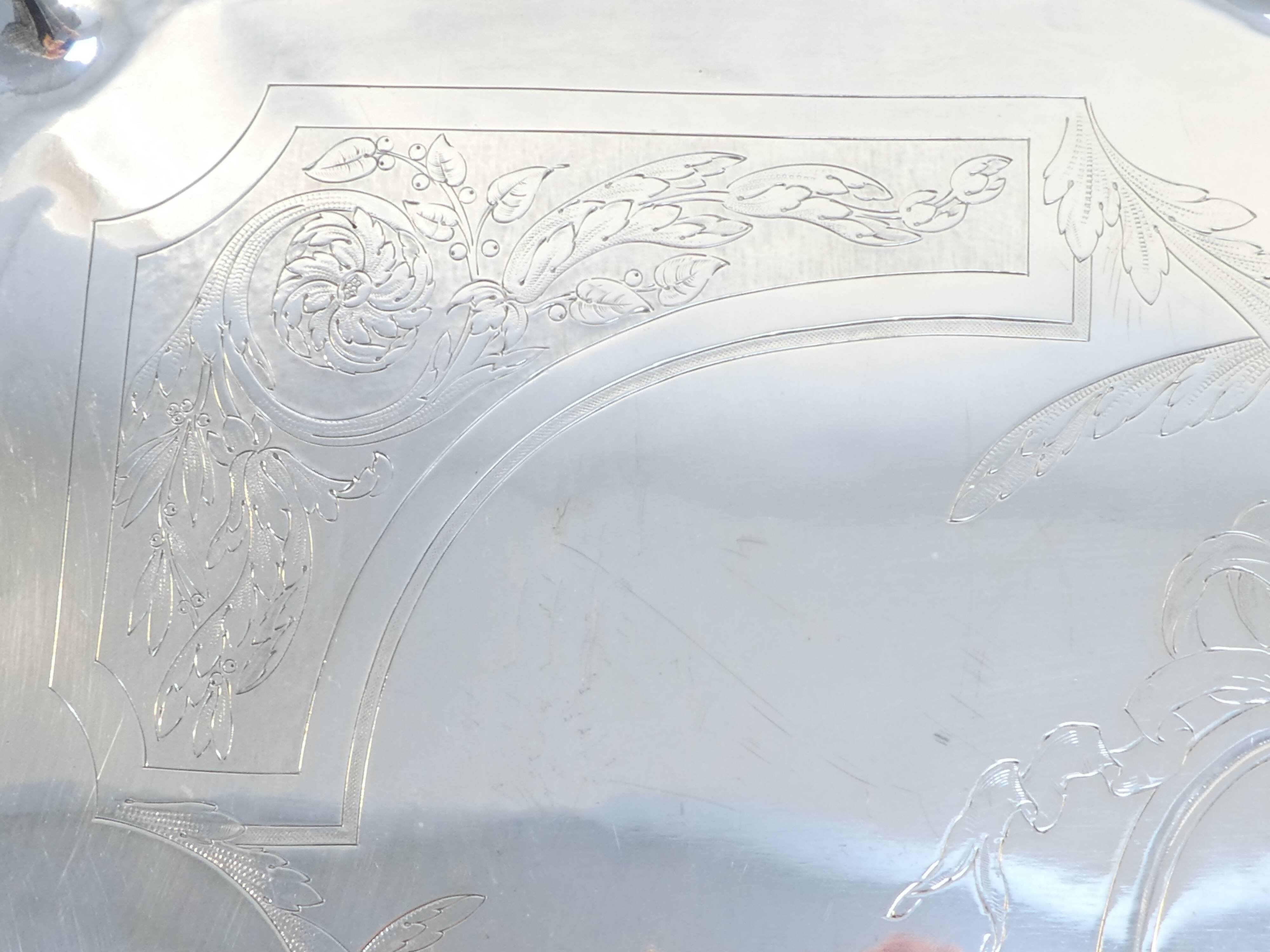 Service tray with silver metal belier 19th 77 X 52 cm