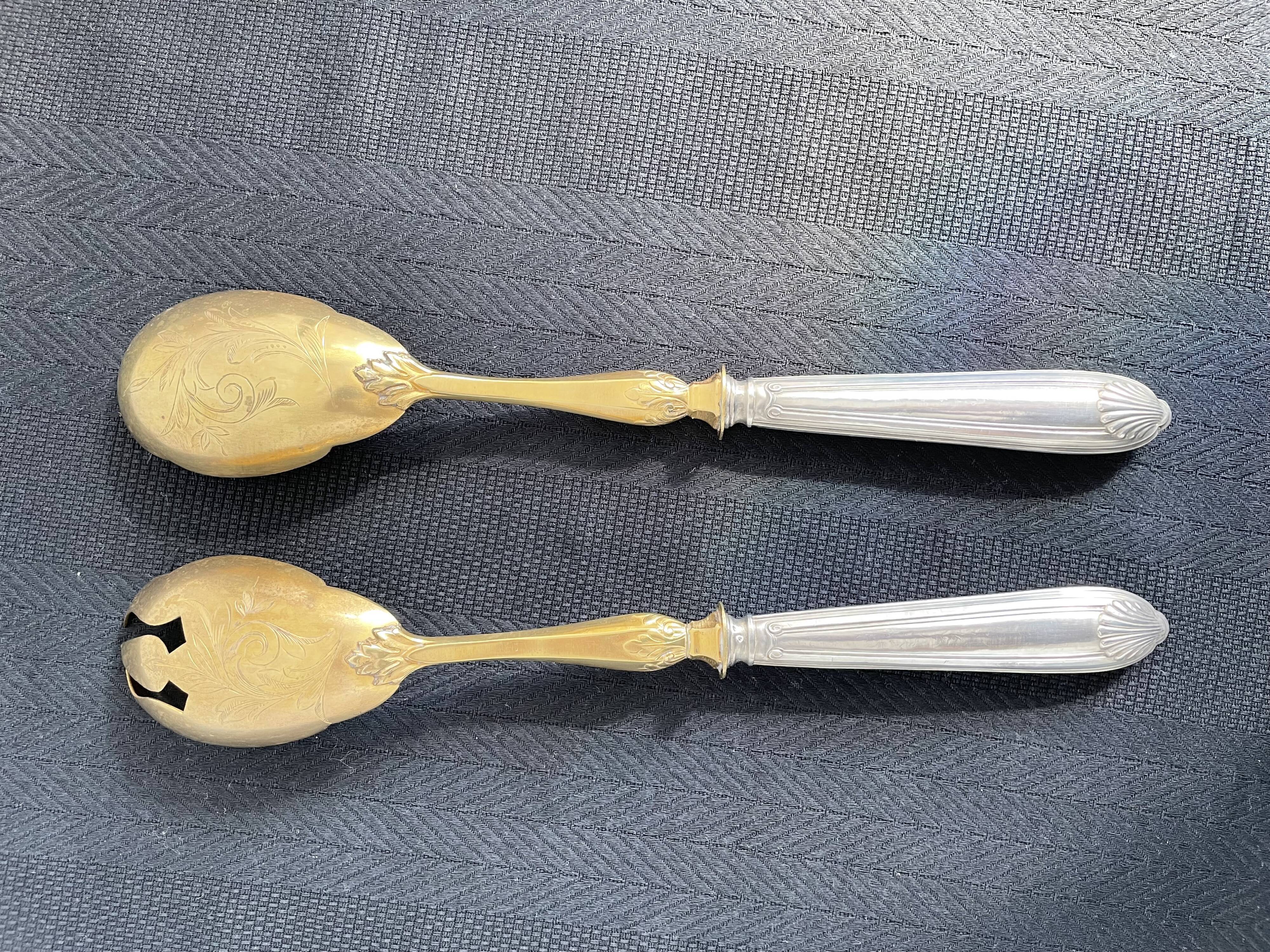 Salad cutlery service, filled silver, gold metal, France