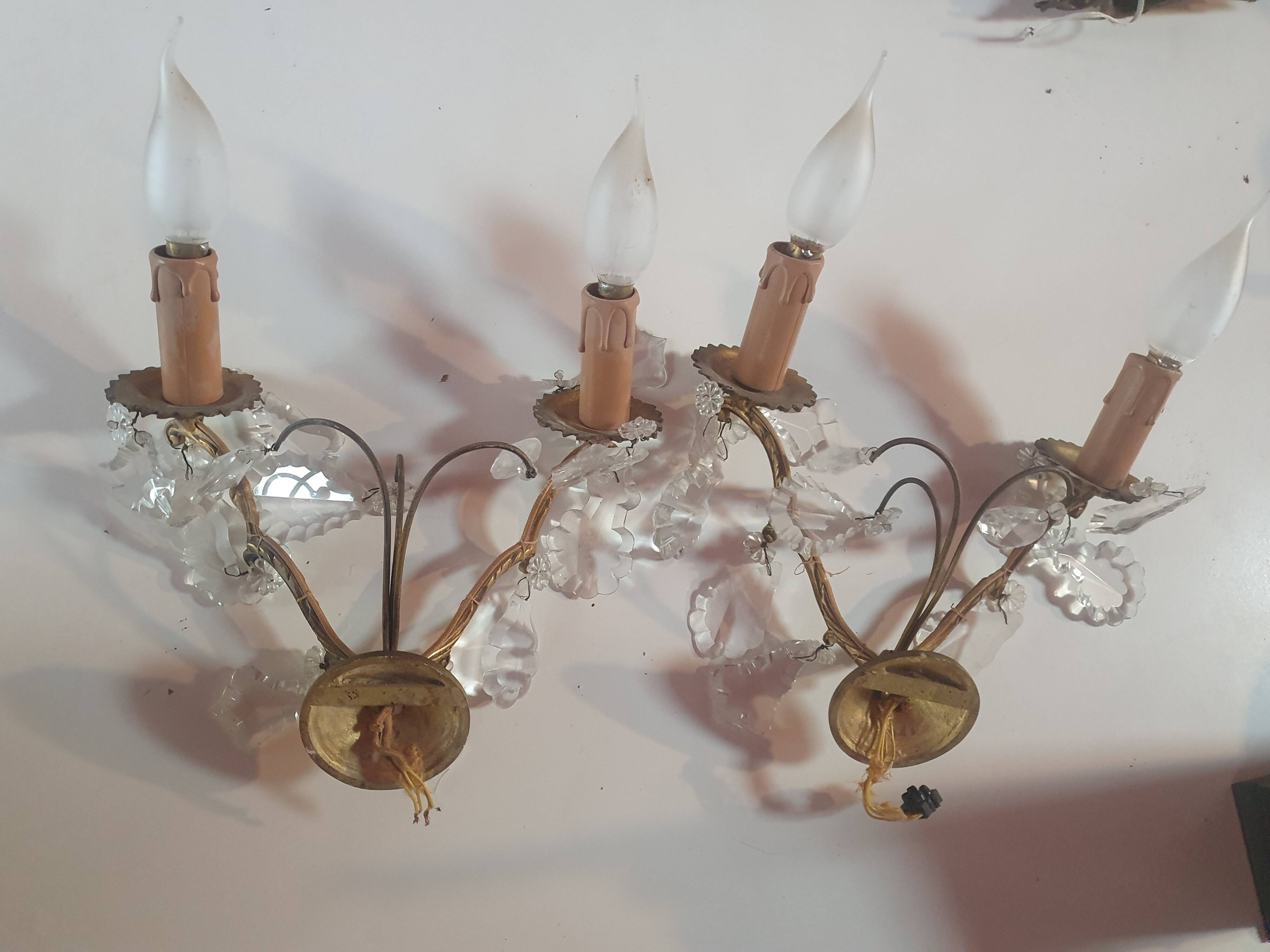 Pair of golden wall lights with vintage glass tassels