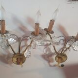 Paire d'applique doré avec pampilles en verre vintage
