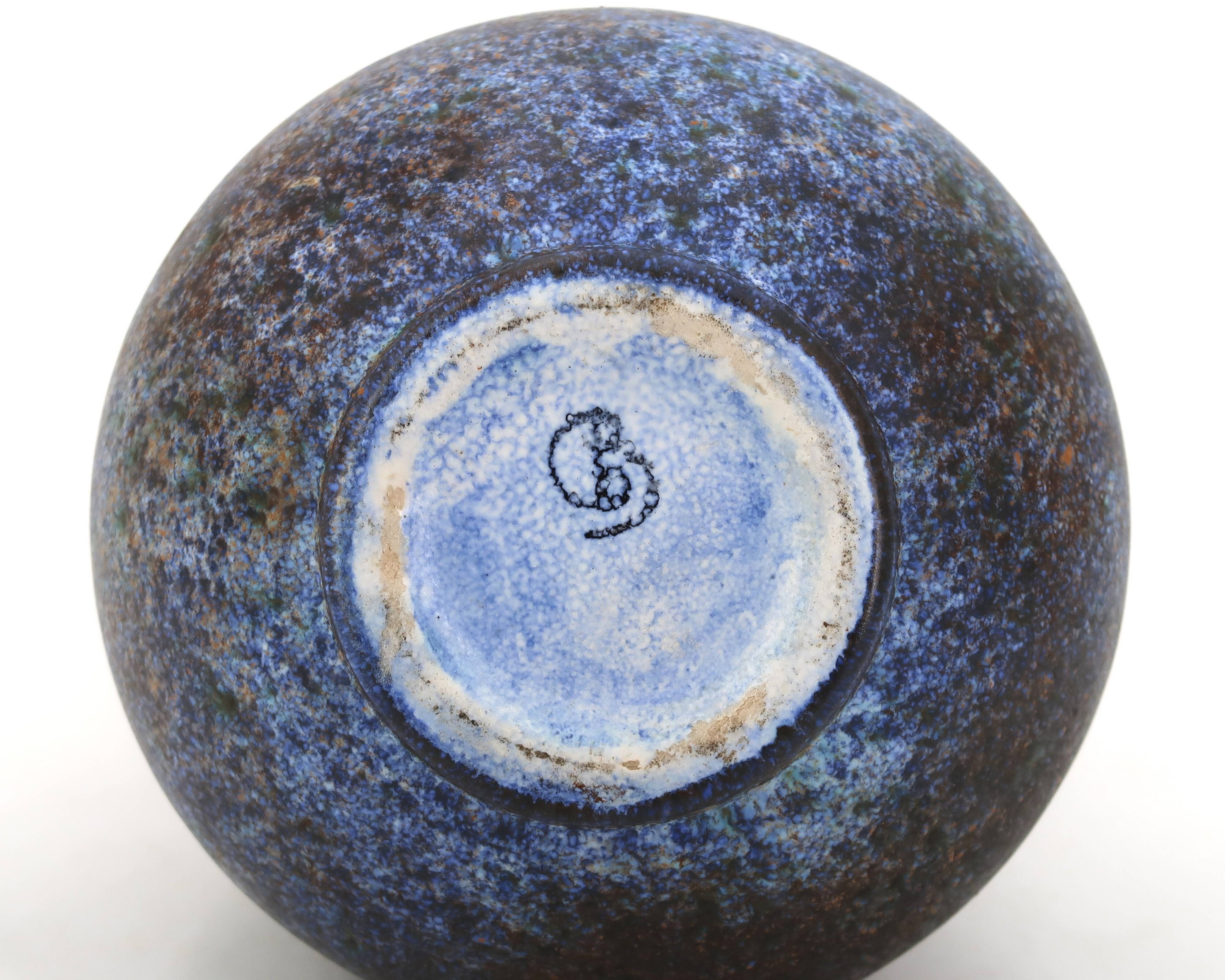 Blue speckled ceramic vase by Bernard Buffat, 1970s.