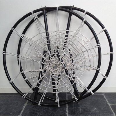 Set of two chairs with spider web seat by Hoffer, France 1958