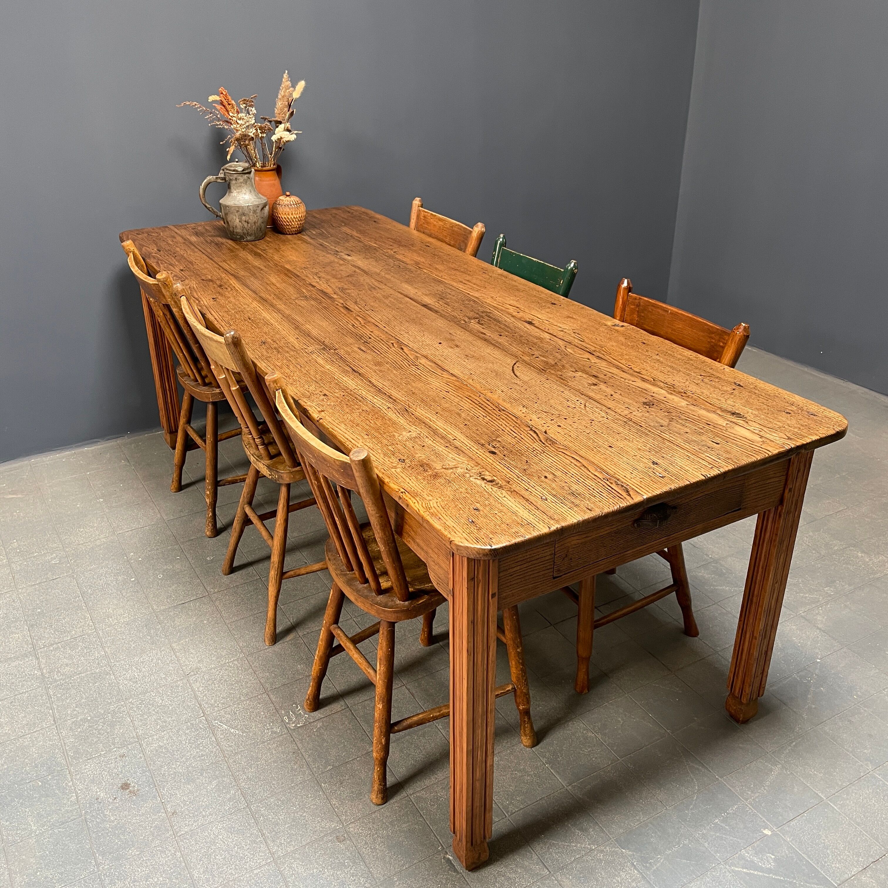 Large oak farmhouse table from France, early 1900s