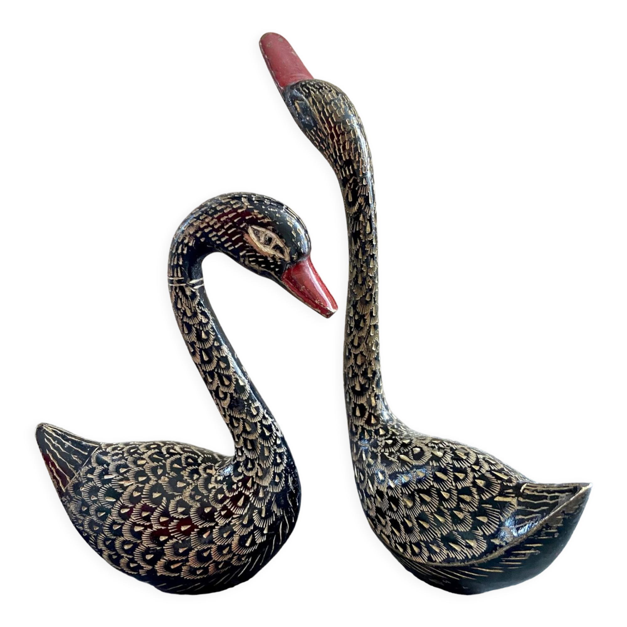 Pair brass swans