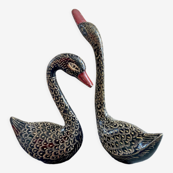 Pair brass swans