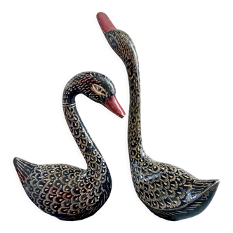 Pair brass swans