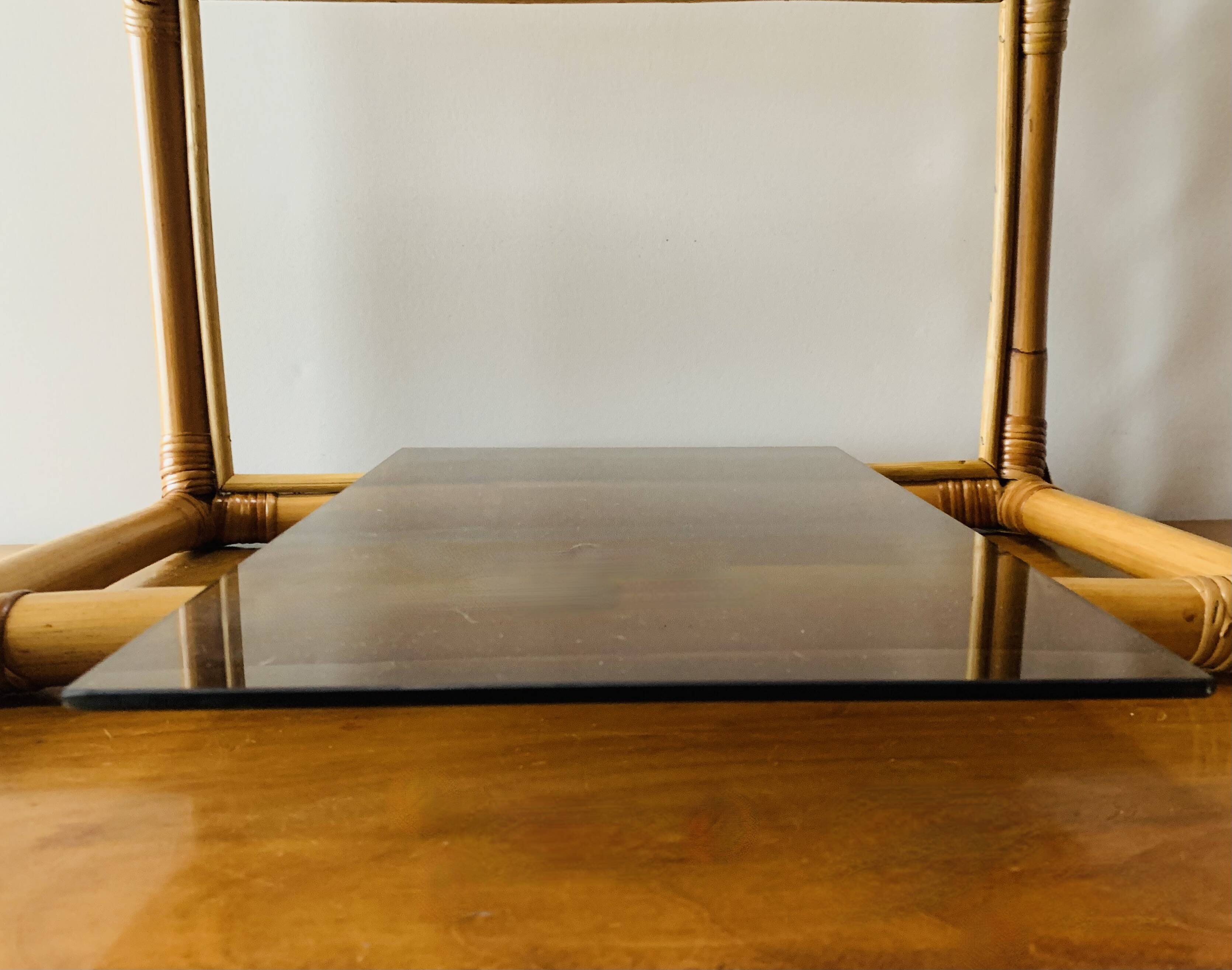 Vintage bamboo and smoked glass side table - end table