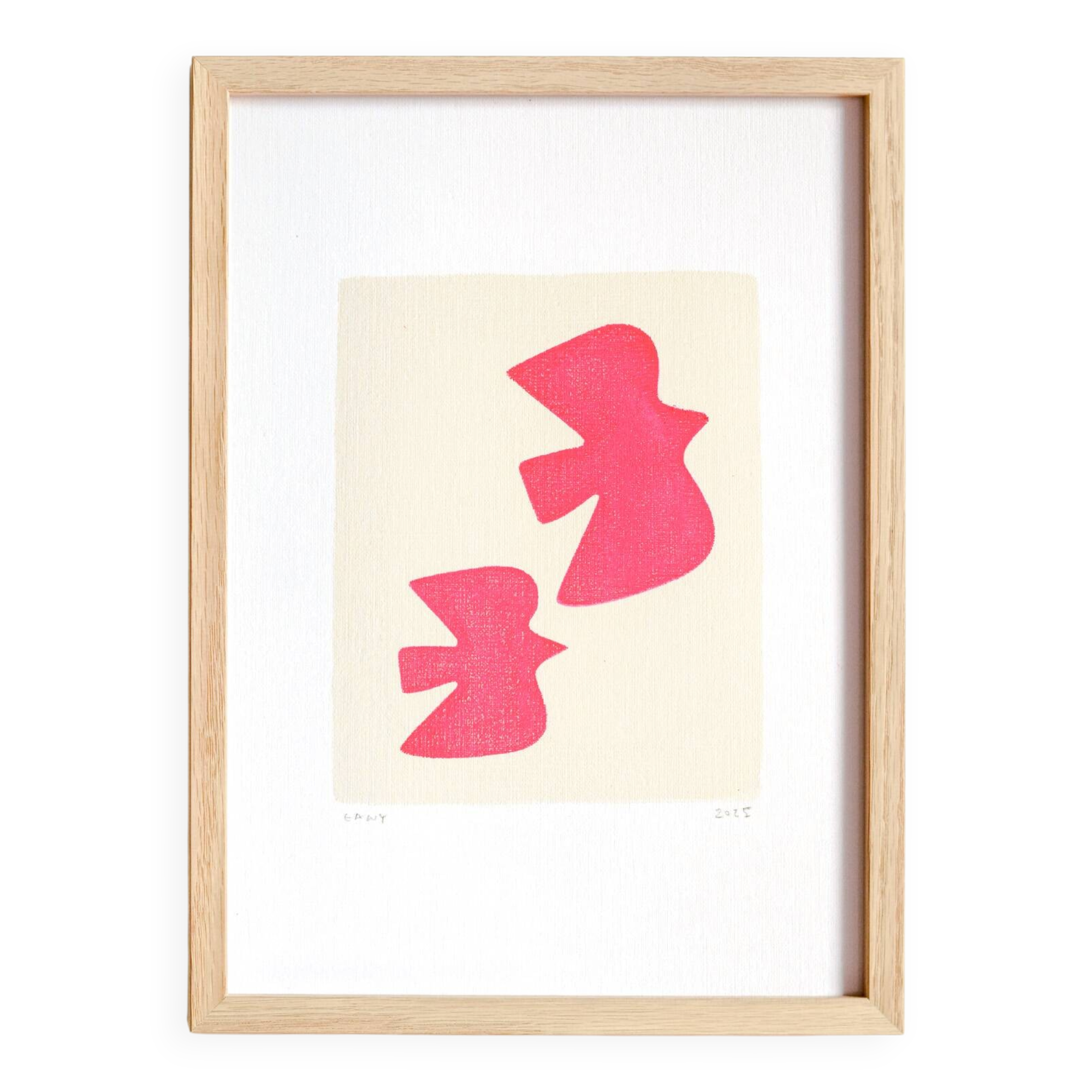 Peinture oiseaux -rose fluo- signée Eawy