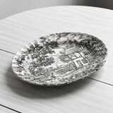 English earthenware dish, countryside scene illustration