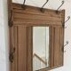 Vintage carved wood wall coat rack mirror - 6 iron hooks