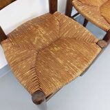 Set of 4 vintage brutalist chairs in wood and straw from the 60s