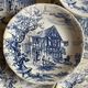 7 flat plates in earthenware by gien ludlow blue hunting decor year 70
