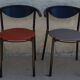 4 gondola-style chairs with a sturdy metal frame and faux leather.