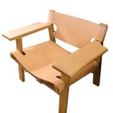 Chaise espagnole modèle BM2226 en chêne et cuir naturel végétal patiné par Børge Mogensen