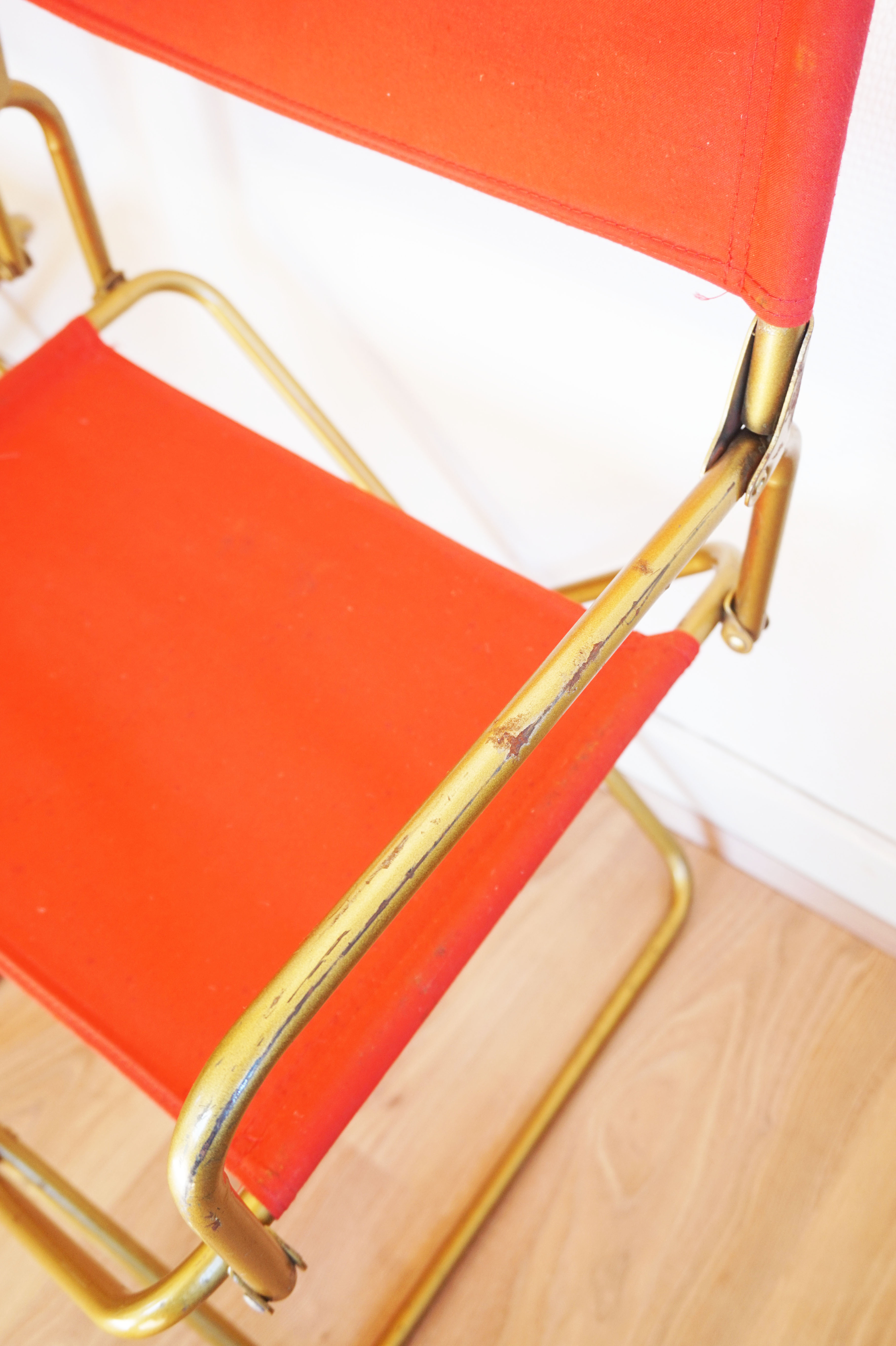 Red vintage pair of lafuma folding chairs
