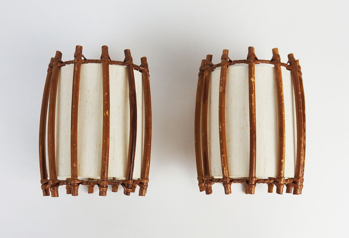 Pair of vintage rattan wall lamps