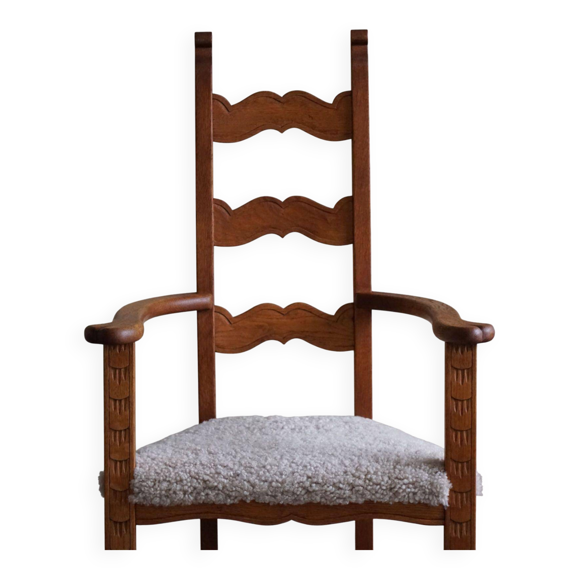 Classic Oak Armchair with Lambswool Upholstery, Mid-Century Danish, 1950s