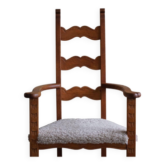 Classic Oak Armchair with Lambswool Upholstery, Mid-Century Danish, 1950s