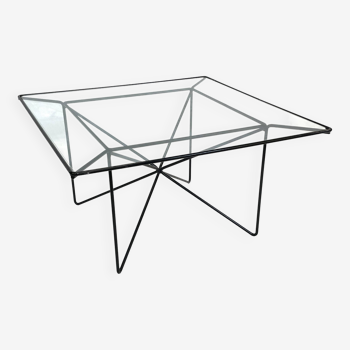 Vintage coffee table in steel and wire and glass  1970
