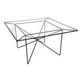 Vintage coffee table in steel and wire and glass  1970