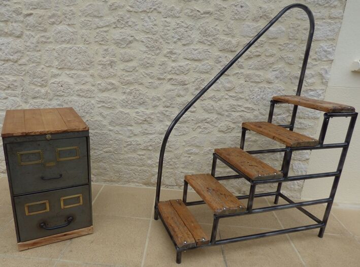 Real industrial furniture two drawers brand RONEO metal mobiler Paris -Lilas