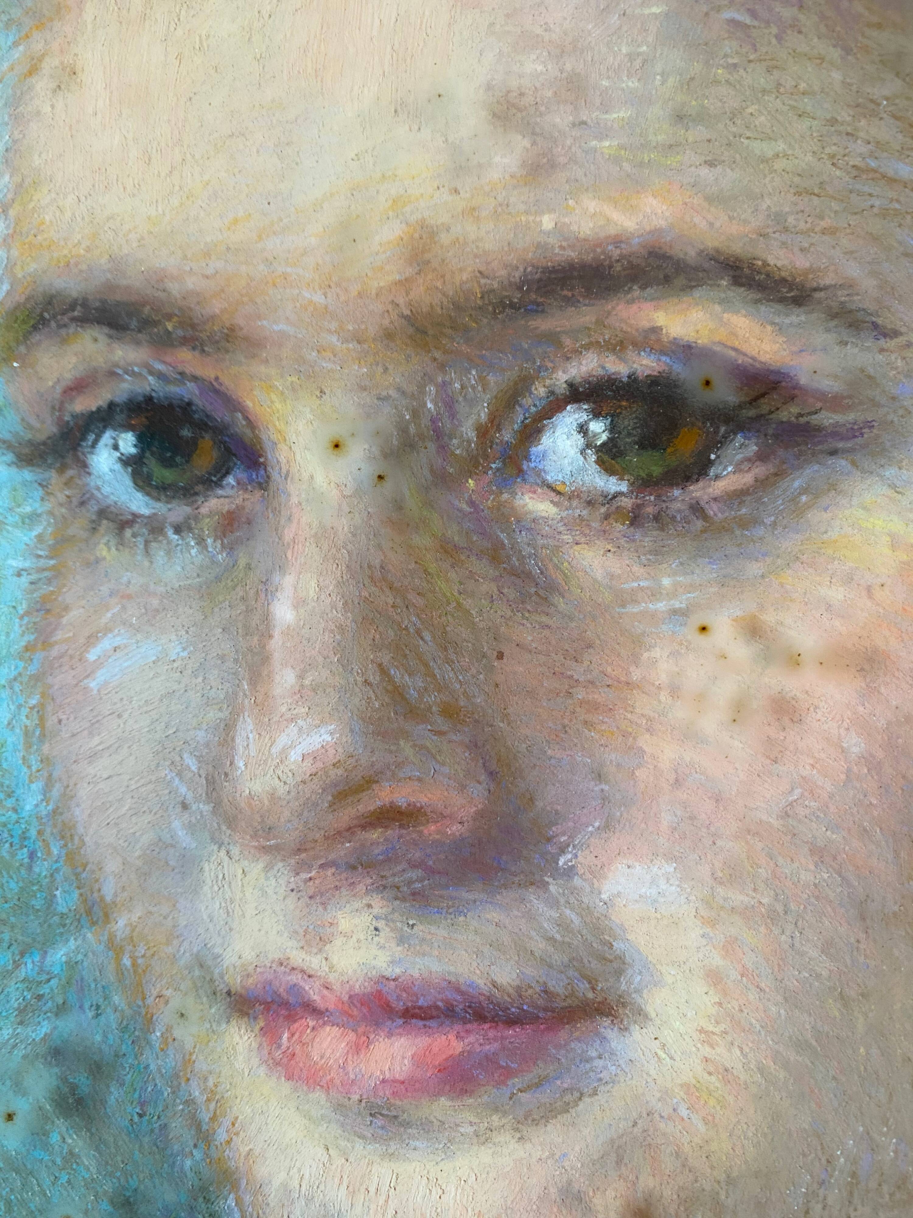 Painting "Young girl with pendant"" Pastel signed J. Macé around 1940 + frame