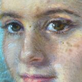 Painting "Young girl with pendant"" Pastel signed J. Macé around 1940 + frame