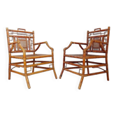 Pair of Asian style bamboo armchairs - France circa 1962