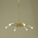 Italian mid century spider chandelier in brass and Murano glass, 1950s