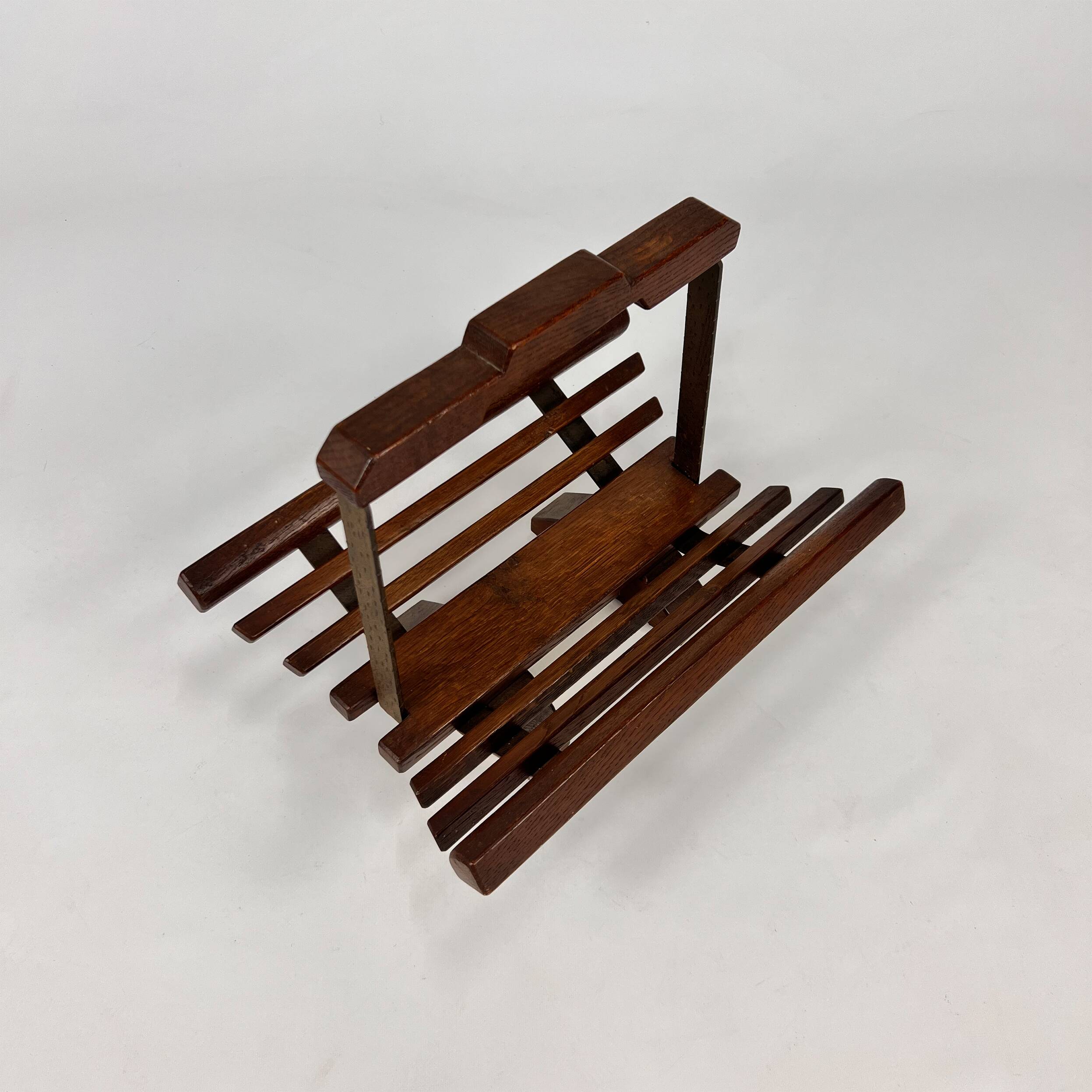Modernist Oak Magazine Rack, 1970s