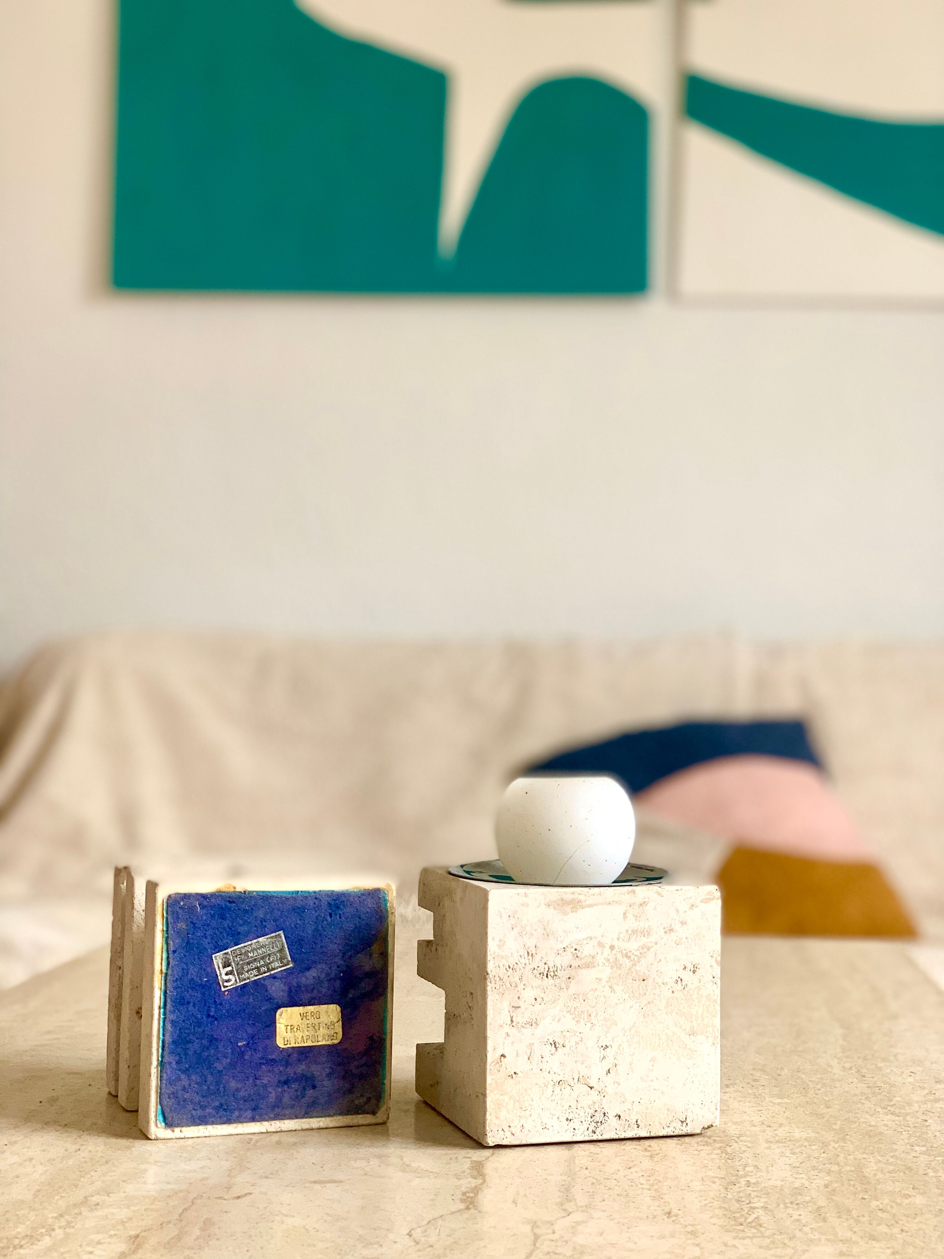 Pair of travertine candlesticks by Fratelli Mannelli, 1970