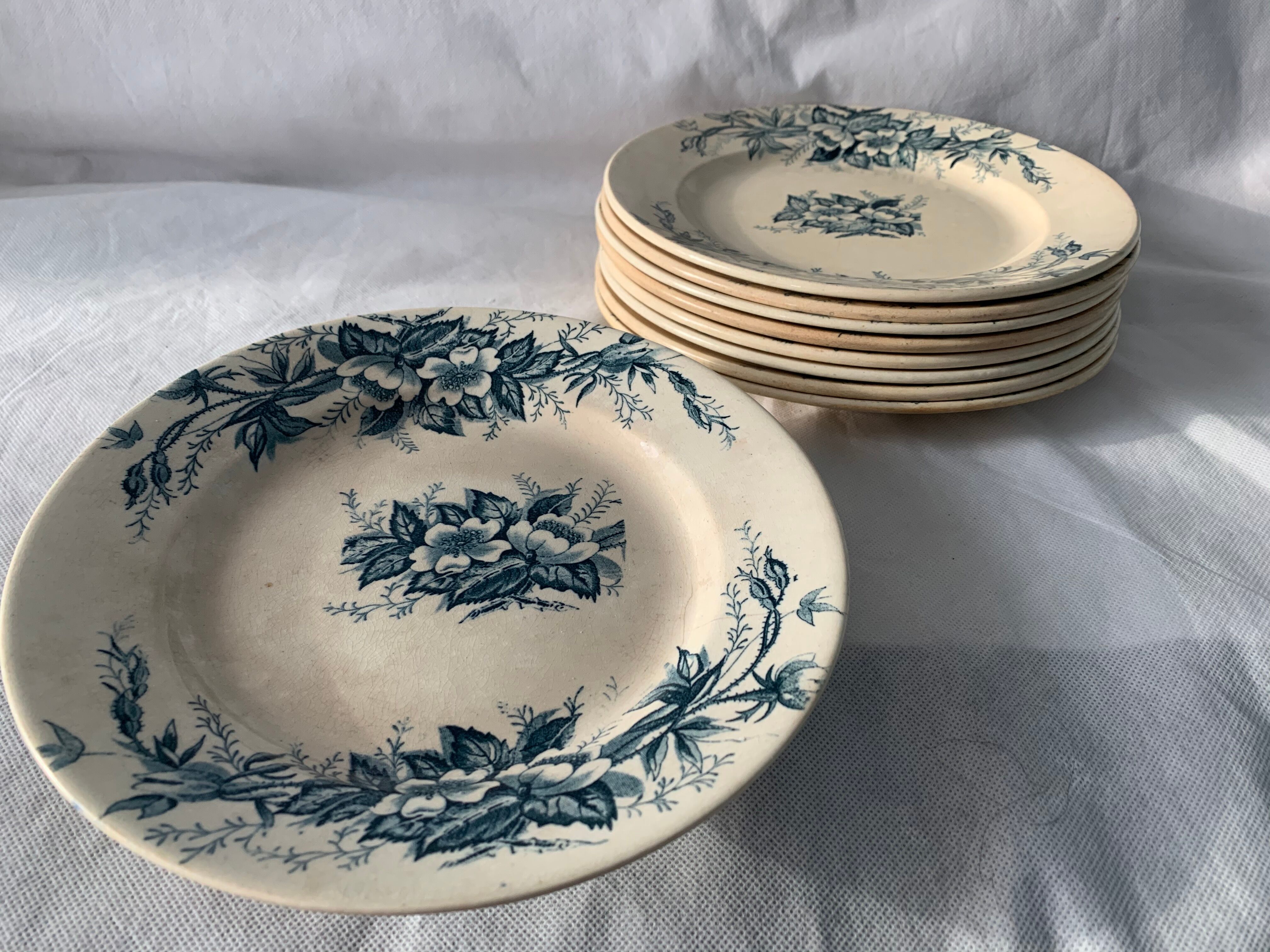 8 plates and an old compoter Terre de Fer HB and Co.