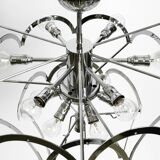 Large original 1960s large chrome metal and glass disc ceiling chandelier