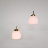 Set of two milk glass and brass design lights