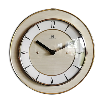Formica vintage clock round silent wall clock "SMI golden maple"