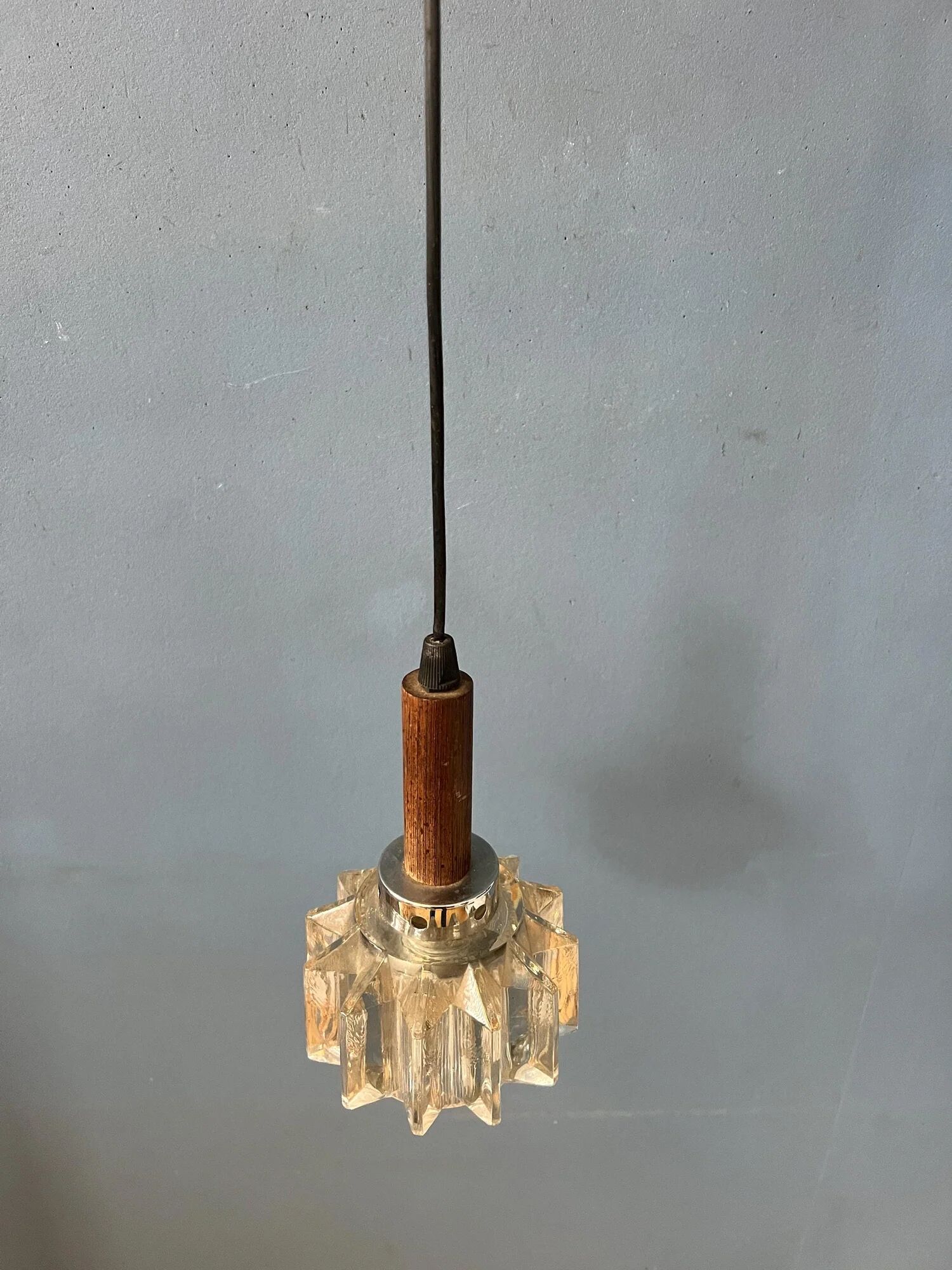 Small mid-century crystal glass pendant lamp