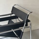 Wassily tubular armchair in chrome & black leather, designed by Marcel Breuer in 1970.