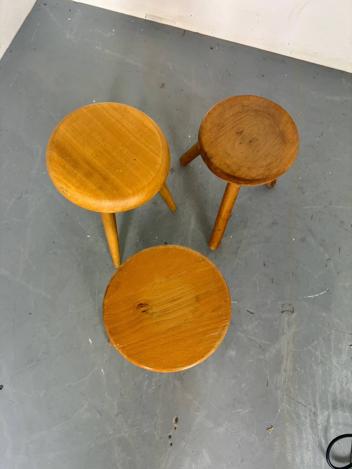 Mid-century French elm stools, 1950s, set of 3